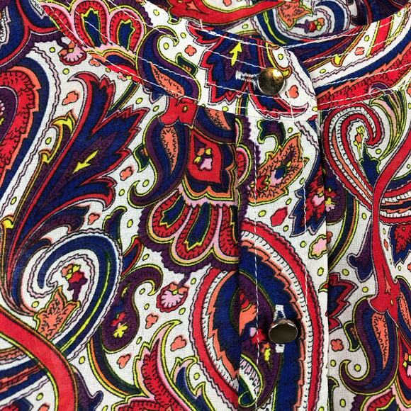 Liz Claiborne Paisley Floral Jewel Tone Blouse Fall Print Roll Up Sleeves Size S - Picture 6 of 12